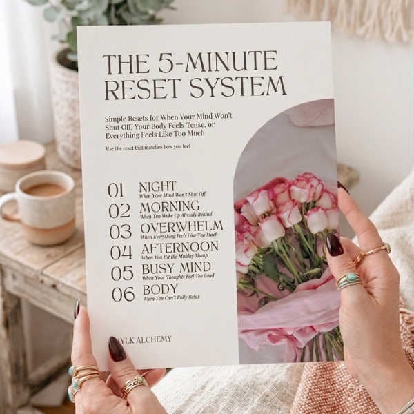 Calm Reset Collection printable pages styled on a desk